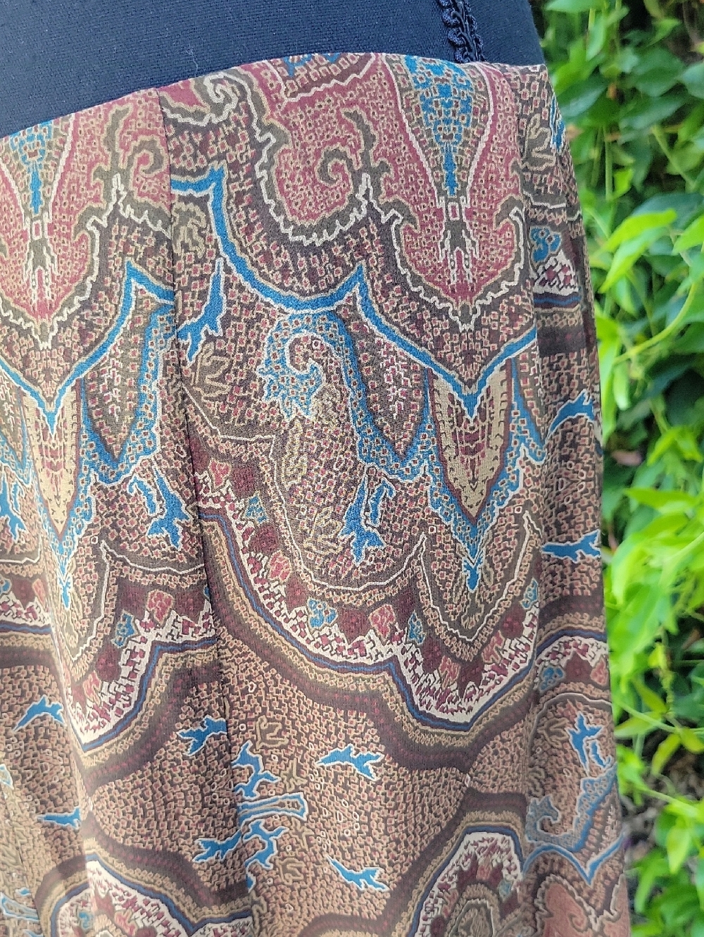100% Silk Brown Floral Patterned Rodeo Western Cowgirl Festival Vibe Skirt 12 - Picture 14 of 15